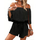 💃 Wochenangebot: 50% sparen! Französischer Off-Shoulder Shorts Jumpsuit – Abstraktes Blattmuster & Kordelzug – Perfekt für entspannte Sommertage