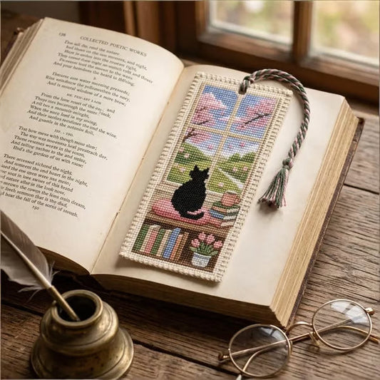 🐈📚 Saisonales Katzen-Kreuzstich-Lesezeichen – Gemütlicher Begleiter beim Lesen