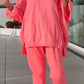 Rundhalsausschnitt Schlitz Fluoreszierende Farbe Freizeitanzug für Frauen