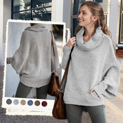 🔥Damen Fledermausärmel Pullover mit Rollkragen und Taschen