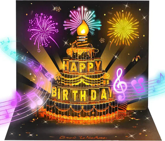 🔥 LSAT-TAG-AKTION 60% RABATT!! 🎉 3D Pop-Up-Musik-Geburtstagskarte mit Lichtern & Lied 🎵🎂