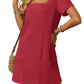 💕Last Day Promotion 49% OFF👗Damen Casual Quadrat Hals Tasche Kurzarm Kleid mit Taschen