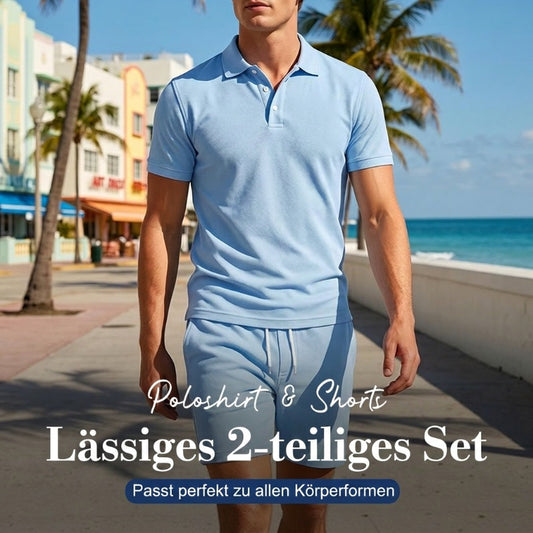 🔥Nur für kurze Zeit: 50 % Rabatt + versandkostenfrei👕Zweiteiliges Sommer-Set für Herren aus Polohemd und Shorts