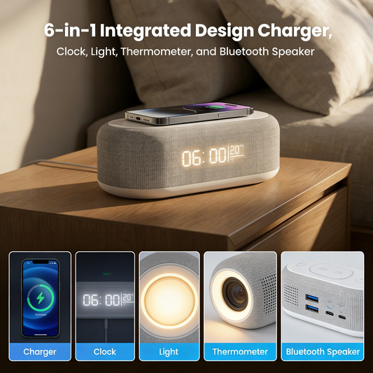 ⏰ NUR KURZE ZEIT: -50% 💥 6-in-1 Wireless Charger 25W 🔋 mit Uhr, Licht & Lautsprecher – Ordnung & Komfort in einem Gerät ✨