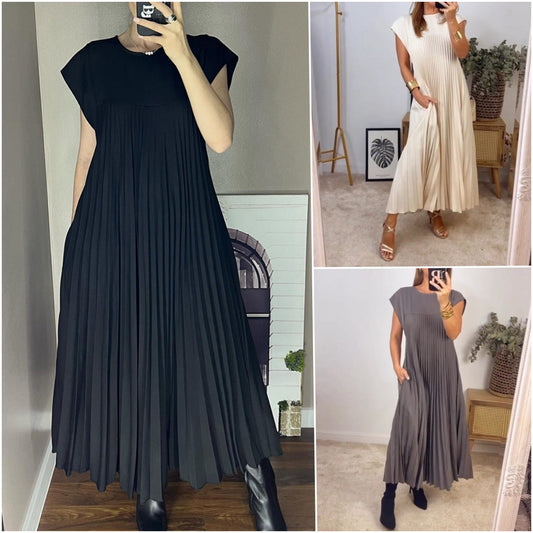 💞Was soll ich morgen anziehen?💞Ärmelloses, schlichtes, plissiertes, elegantes Kleid💞