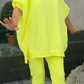Rundhalsausschnitt Schlitz Fluoreszierende Farbe Freizeitanzug für Frauen