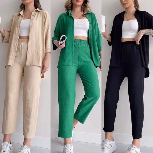 🌸Neuankömmlinge 50 % RABATT💖Modisches, lässiges Sommer-Set aus Hemd und Hose, 2-teilig, für Damen