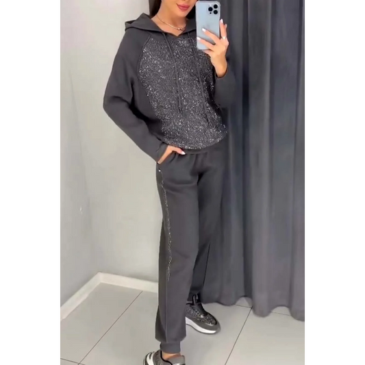 🌸Sweatshirt mit Kapuze und Jogginghose mit Bündchen für Damen, 2-teiliges Set🎁