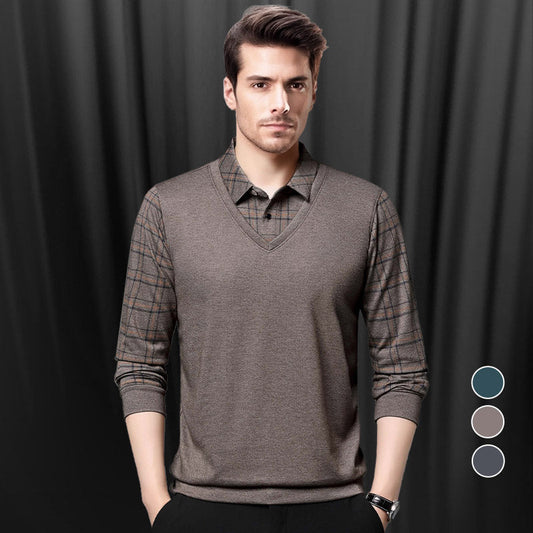 💖Limited Sale 50% OFF💖Men's Faux Two-Piece Long Sleeve Top