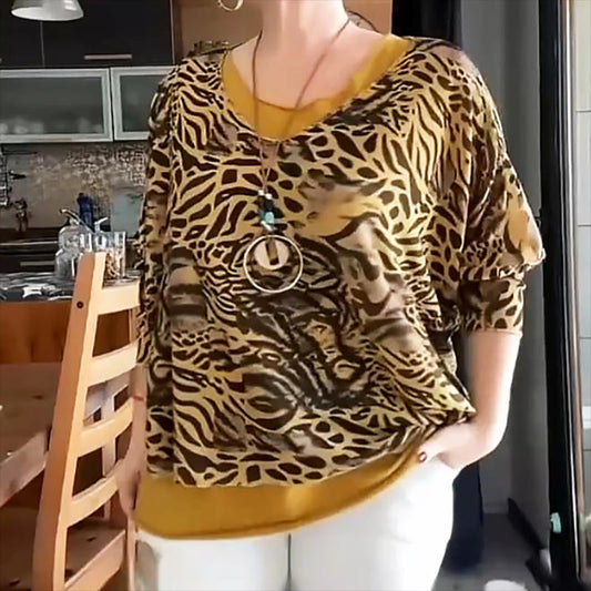 💕Leopard Print gefälschte zwei Frauen Top Shirts