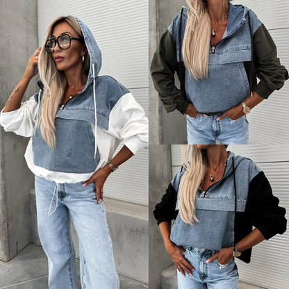 🔥HEISSER VERKAUF 50% - Damen-Jeansjacke mit Kapuze und Kordelzug
