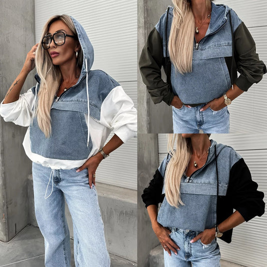 🔥HEISSER VERKAUF 50% - Damen-Jeansjacke mit Kapuze und Kordelzug