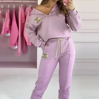 Women's Casual Sporty Zip-Up Sweatshirt and Jogger Set