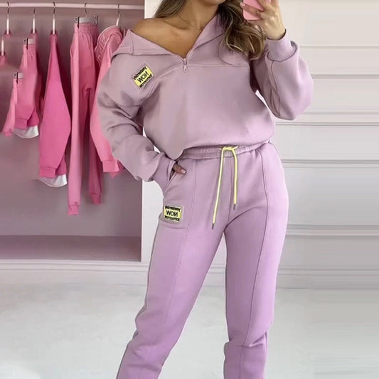 Women's Casual Sporty Zip-Up Sweatshirt and Jogger Set