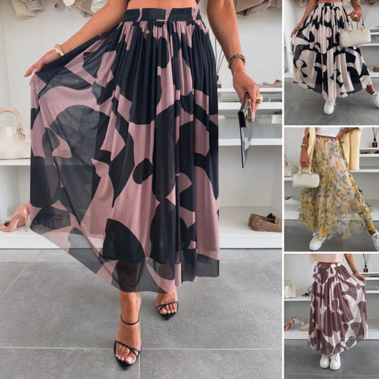 ☀️2025 frühsommer neu 👗Damen-Maxirock mit trendigem Druck und elastischem Bund