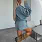✨Frühsommer Neu✨Damen Sommer Denim Set Oversized Shirt & Rock Shorts