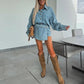 ✨Frühsommer Neu✨Damen Sommer Denim Set Oversized Shirt & Rock Shorts