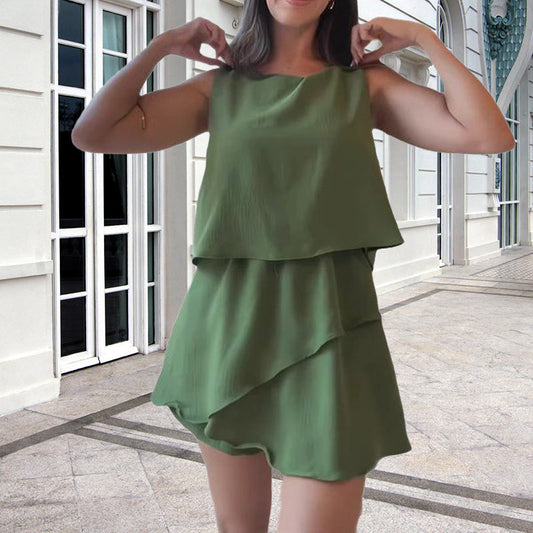 Ärmelloser Strampler mit Rüschensaum für Damen