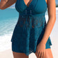 Damen-Badeanzug mit V-Ausschnitt und Spitzenbesatz und Boyshorts, zweiteilig
