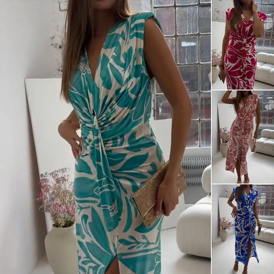 Ärmelloses Kleid mit Print und Schlitz