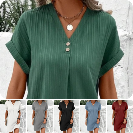 🍃Einfache Feste Farbe V-Ausschnitt mit kurzem Ärmel für Frauen🌷