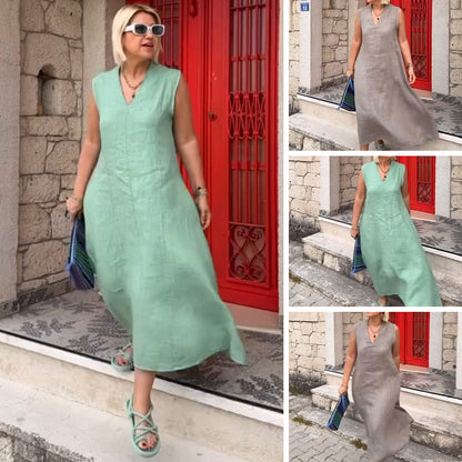 Ärmelloses Midikleid mit V-Ausschnitt für Damen