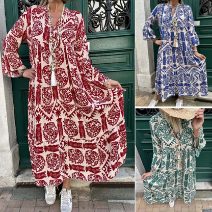 💕Sommer-Heißer Verkauf 49% RABATT💃Damen-Plisseekleid mit V-Ausschnitt und Print