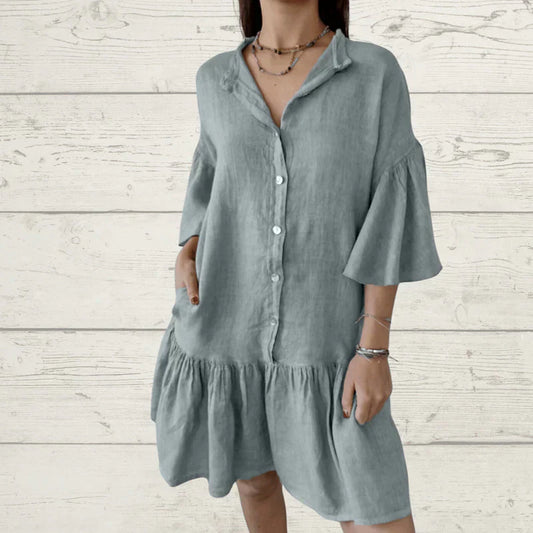 Lässiges Damen-Blusenkleid mit V-Ausschnitt und Volant