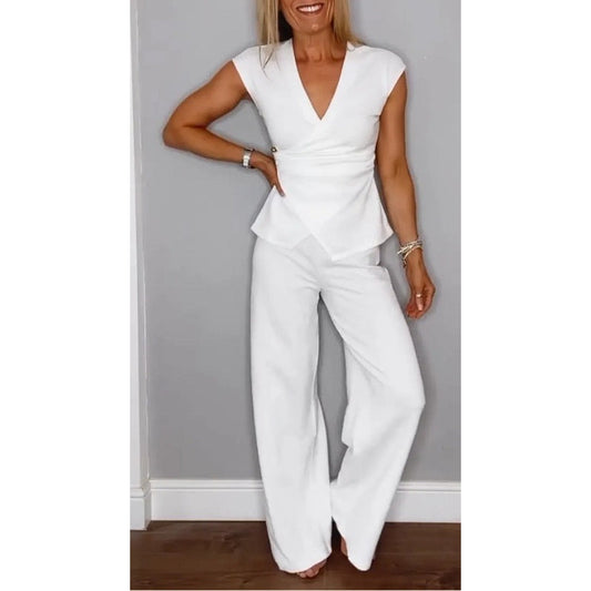 ⏳Zeitlich begrenztes Special⏰Damen elegantes Set: Oberteil mit V-Ausschnitt und Hose