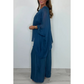 Elegantes lässiges Chiffon-Oberteil und weite Hosen für Damen