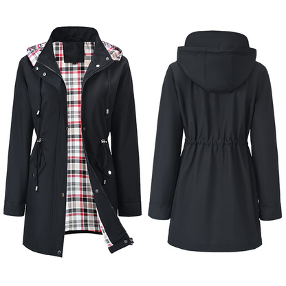 Wasserdichte lange Trenchcoats mit Kapuze für Damen