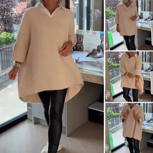 Women's Long-Sleeve Top with Shirt Collar