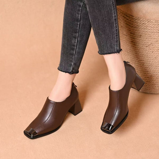 Damen Schuhe mit Karree-Spitze, Blockabsatz und Reißverschluss
