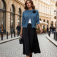 Eleganter Damen-Wickelpullover mit Knopfleiste und Blumenverzierung