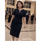 Classic Black Sparkly V-Neck Short Sleeve Dress