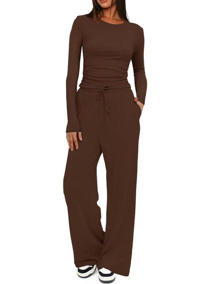 💃🛋️ Weites Damen-Lounge-Set aus Baumwolle: Bequemer 2-teiliger Pyjama mit Rüschen-Oberteil & weiter Hose | Perfekt für Homeoffice & Entspannung 💖✨