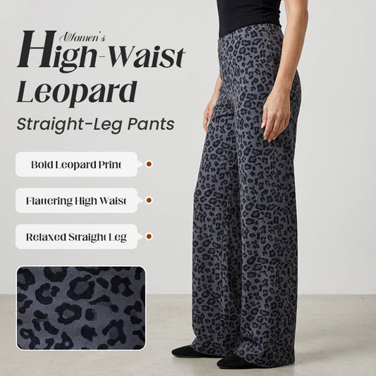 Damenhose mit hoher Taille und geradem Bein in Leopardenmuster