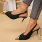 Kitten Heels mit spitzer Zehenpartie, Metallkappe und Fersenriemen