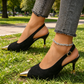 Kitten Heels mit spitzer Zehenpartie, Metallkappe und Fersenriemen