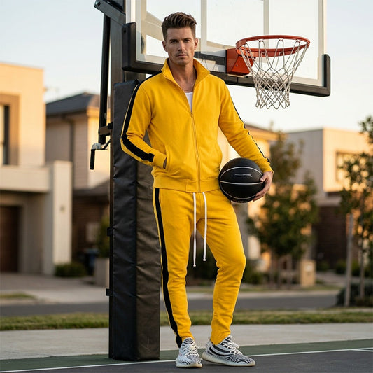 Zweiteiliges Set aus gestreifter Sportjacke und Hose für Herren