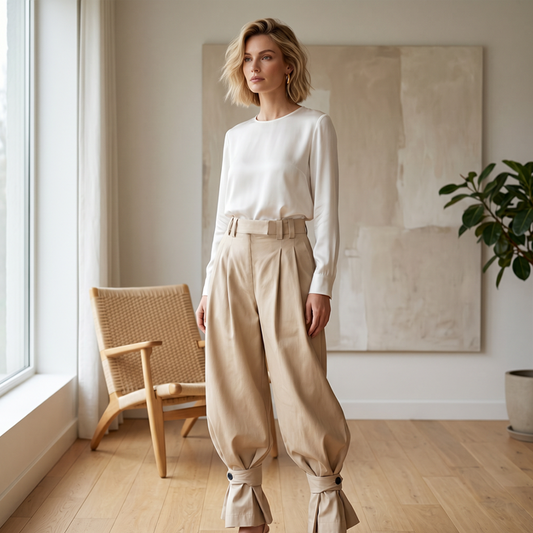 👖🎉 Damen Laternen-Hose mit Falten & Rüschenabschlüssen – Leicht & luftig – Perfekt für Sommer, Strand oder einen romantischen Boho-Look – feminin und bequem 🌸