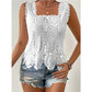 🤍Damen Elegantes Spitzen-Trägertop mit eckigem Ausschnitt 🎀 Schmalträger Top mit Karo-Ausschnitt