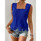 🤍Damen Elegantes Spitzen-Trägertop mit eckigem Ausschnitt 🎀 Schmalträger Top mit Karo-Ausschnitt