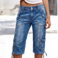 👖 Vintage-Cargo-Capri-Jeans mit Kordelzug am Saum – praktische Taschen & lässiger Stil für den Stadtalltag