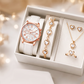 5-teiliges Quarz-Uhren- und Schmuckset für Damen – elegante Abenduhr mit Blumenmuster, passendem Armband, Halskette, Ohrringen und Ring – ideal zum Geburtstag, zum Jahrestag und zum Muttertag