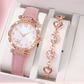 5-teiliges Quarz-Uhren- und Schmuckset für Damen – elegante Abenduhr mit Blumenmuster, passendem Armband, Halskette, Ohrringen und Ring – ideal zum Geburtstag, zum Jahrestag und zum Muttertag