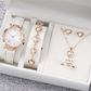 5-teiliges Quarz-Uhren- und Schmuckset für Damen – elegante Abenduhr mit Blumenmuster, passendem Armband, Halskette, Ohrringen und Ring – ideal zum Geburtstag, zum Jahrestag und zum Muttertag