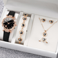 5-teiliges Quarz-Uhren- und Schmuckset für Damen – elegante Abenduhr mit Blumenmuster, passendem Armband, Halskette, Ohrringen und Ring – ideal zum Geburtstag, zum Jahrestag und zum Muttertag