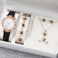 5-teiliges Quarz-Uhren- und Schmuckset für Damen – elegante Abenduhr mit Blumenmuster, passendem Armband, Halskette, Ohrringen und Ring – ideal zum Geburtstag, zum Jahrestag und zum Muttertag