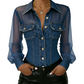🏃‍♀️ Es wird im Akkord weggeschnappt – zögern Sie nicht! Damen Mesh-Patchwork-Denim-Oberteil